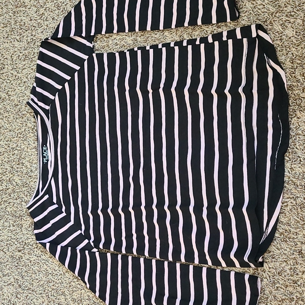 Children's Place size 10/12.  Lite pink stripes and black.  Washed never worn